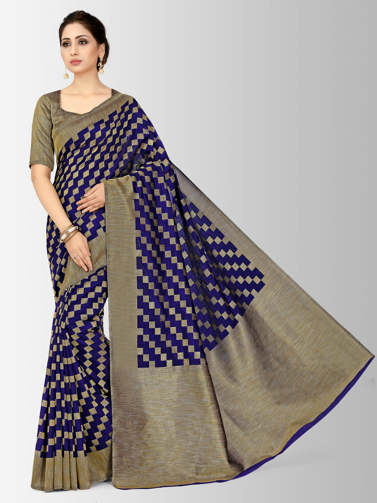 Mimosa Womens Art Silk Saree Patola Navy Blue Color