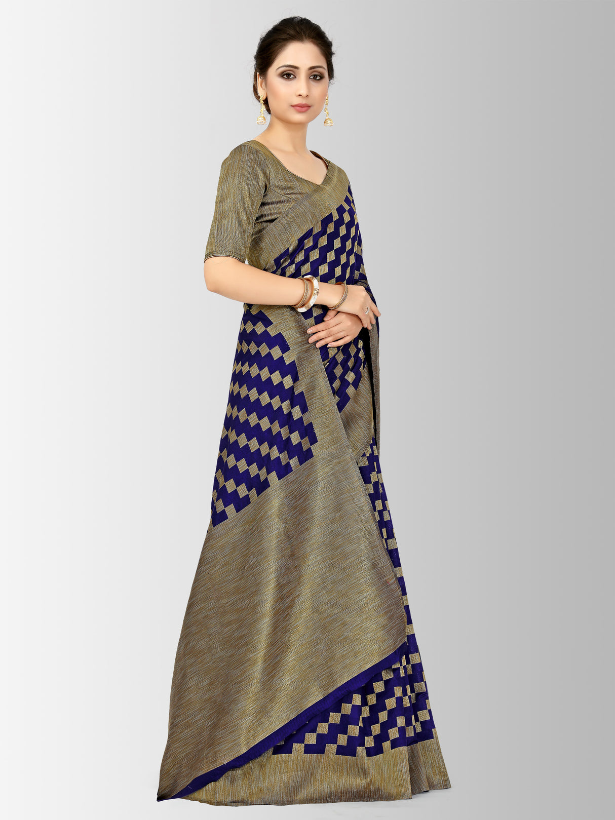 Mimosa Womens Art Silk Saree Patola Navy Blue Color