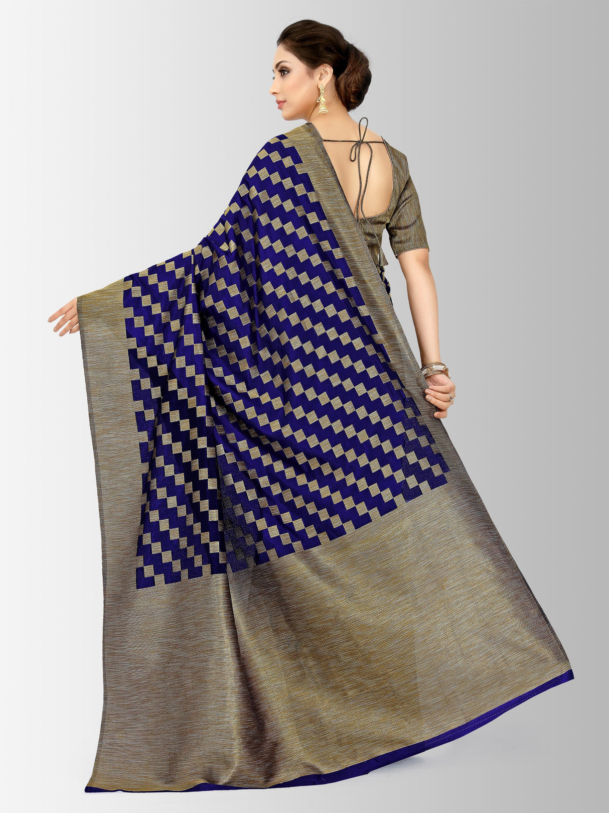Mimosa Womens Art Silk Saree Patola Navy Blue Color