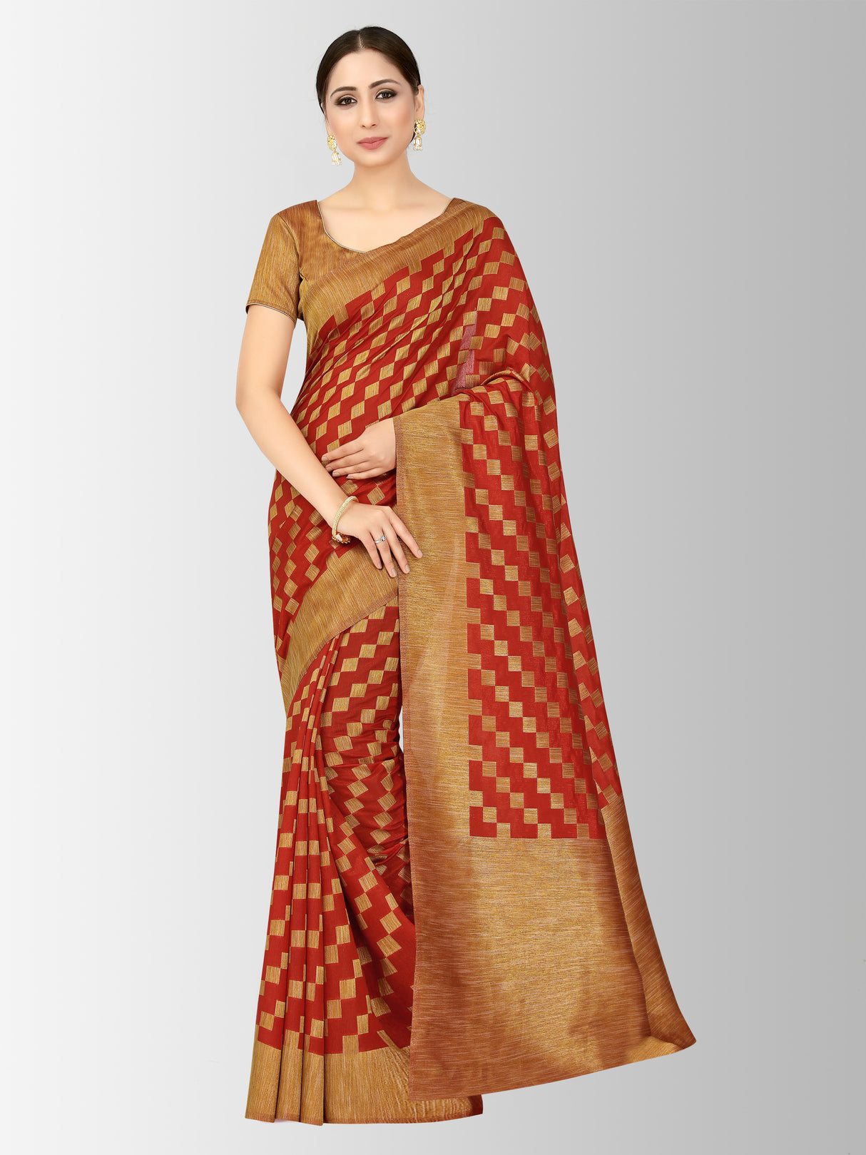 Mimosa Womens Art Silk Saree Patola Orange Color