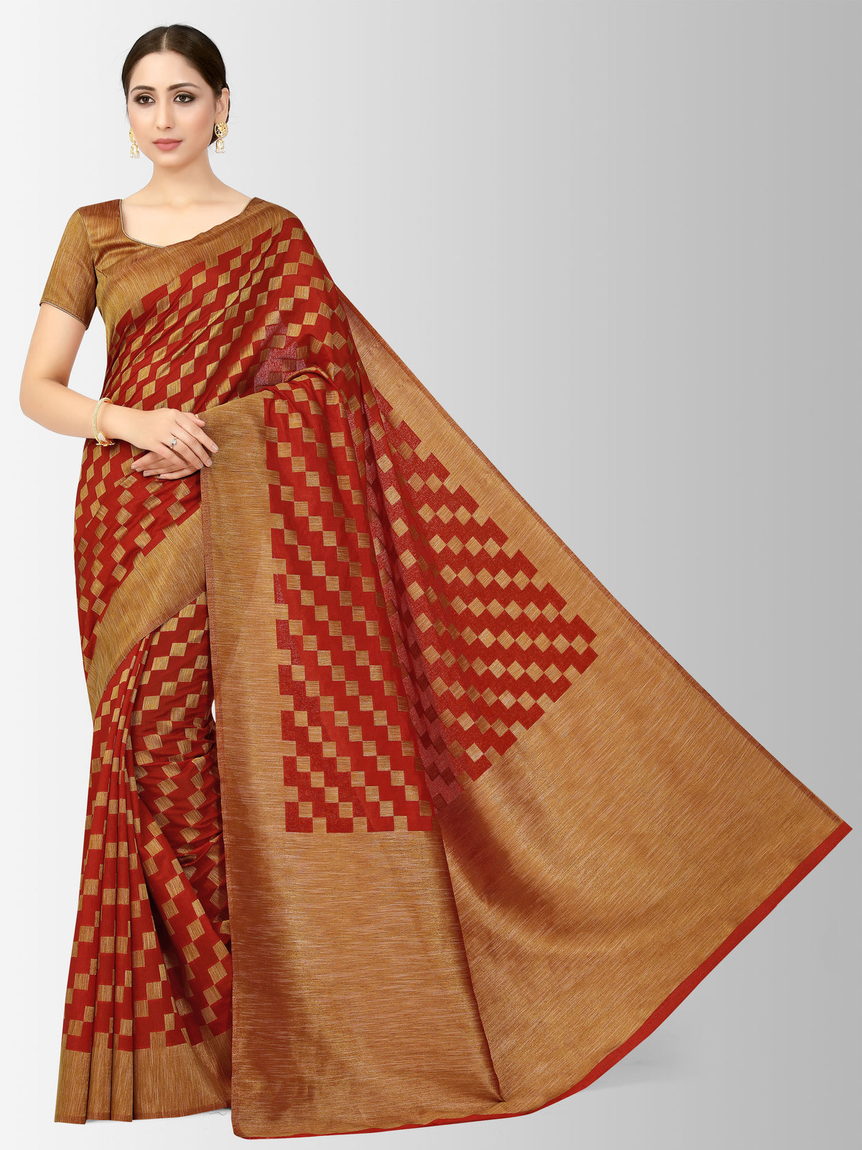 Mimosa Womens Art Silk Saree Patola Orange Color