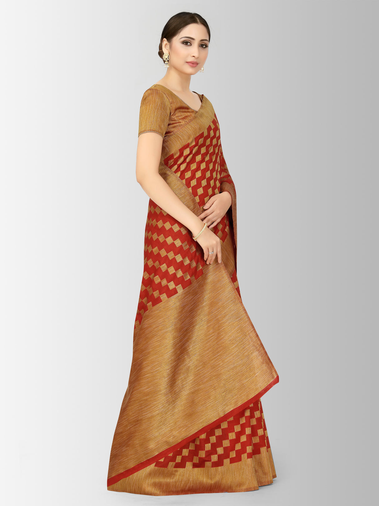 Mimosa Womens Art Silk Saree Patola Orange Color