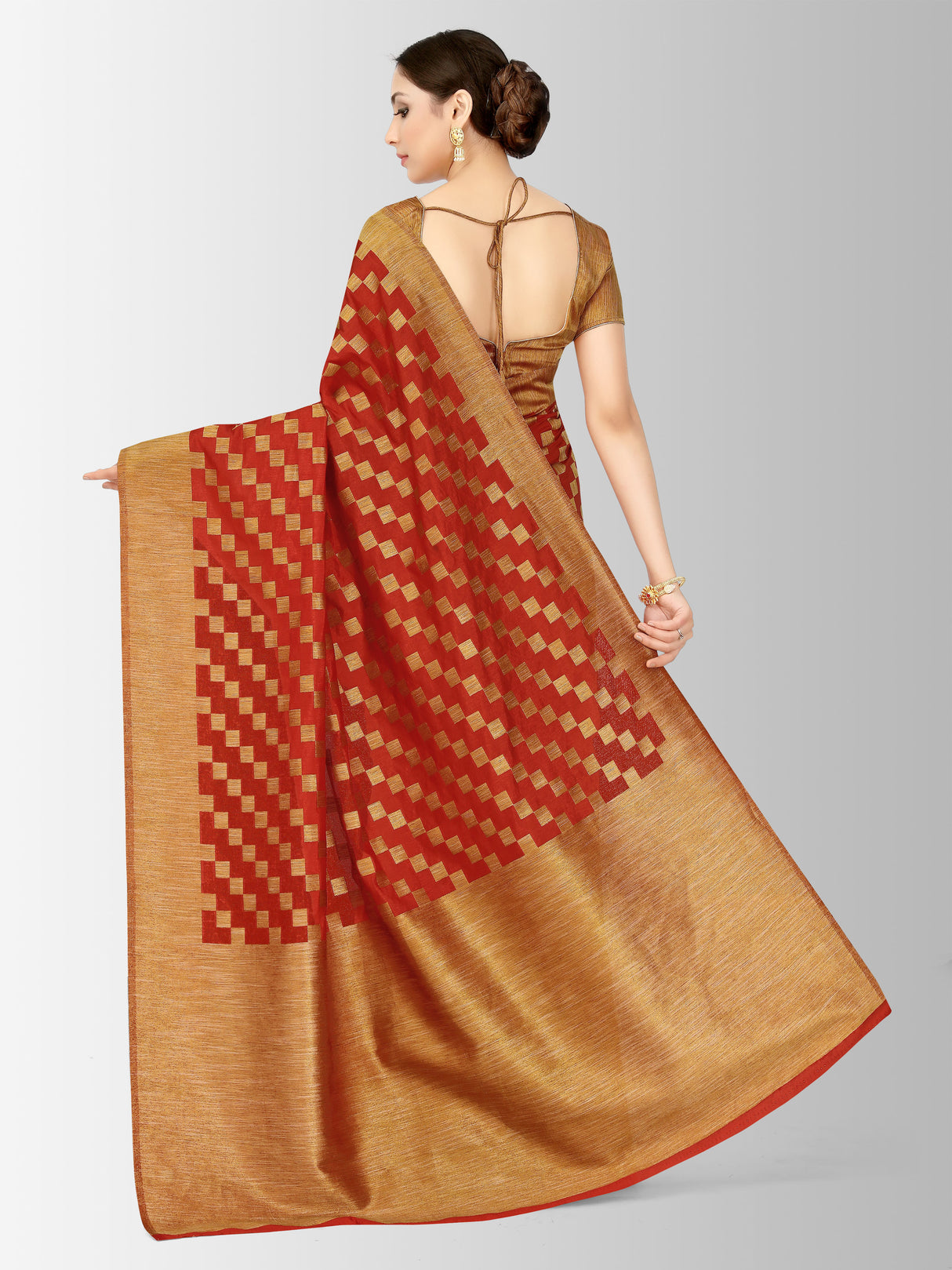 Mimosa Womens Art Silk Saree Patola Orange Color