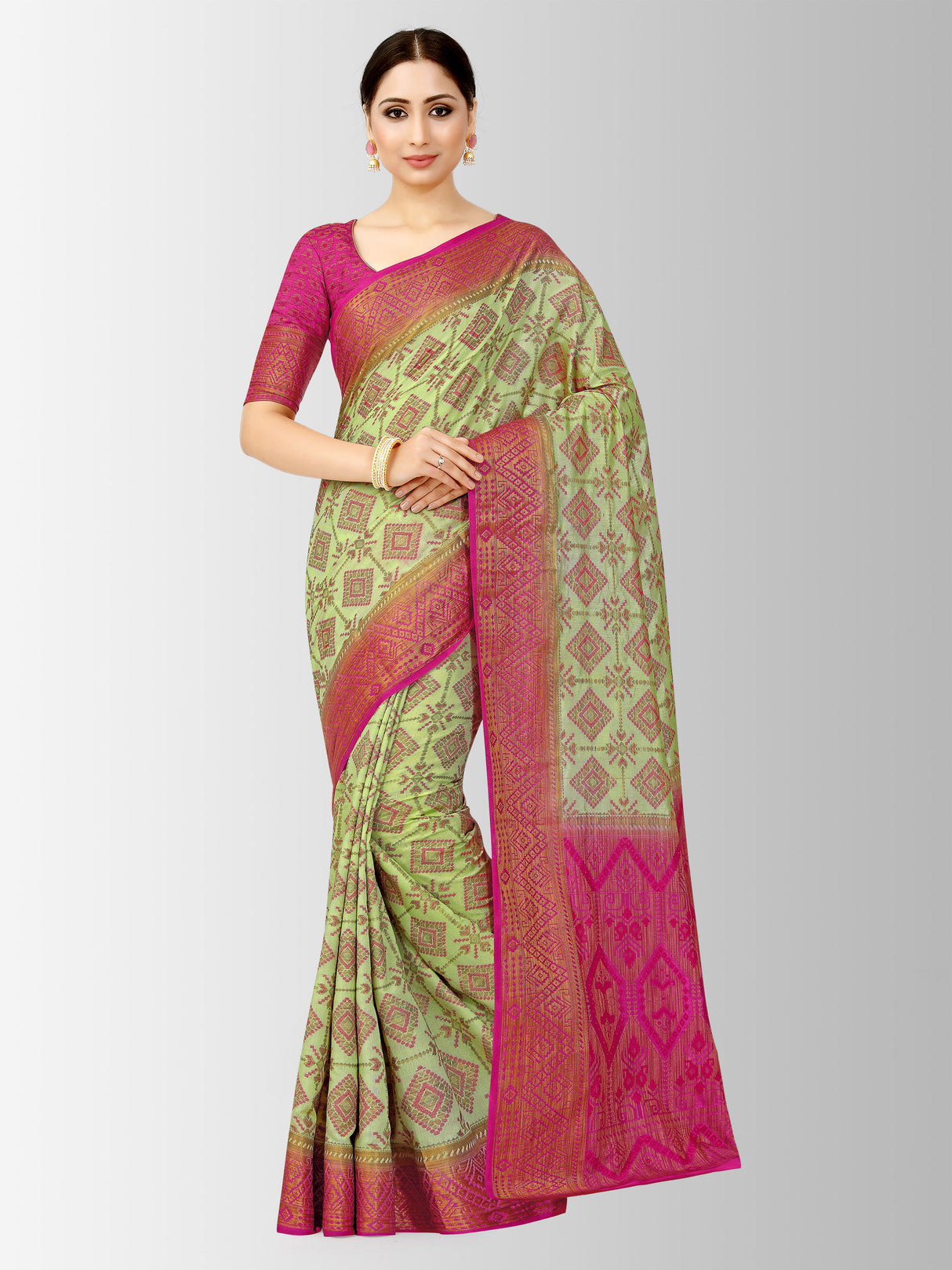 Mimosa Womens Art Silk Saree Patola style Pista Color
