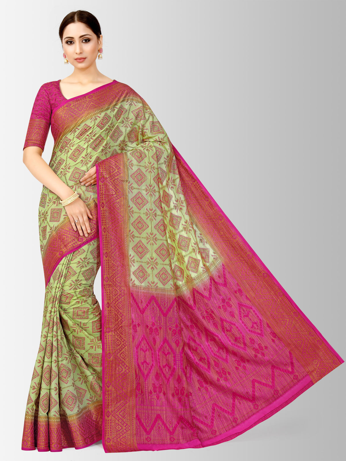 Mimosa Womens Art Silk Saree Patola style Pista Color
