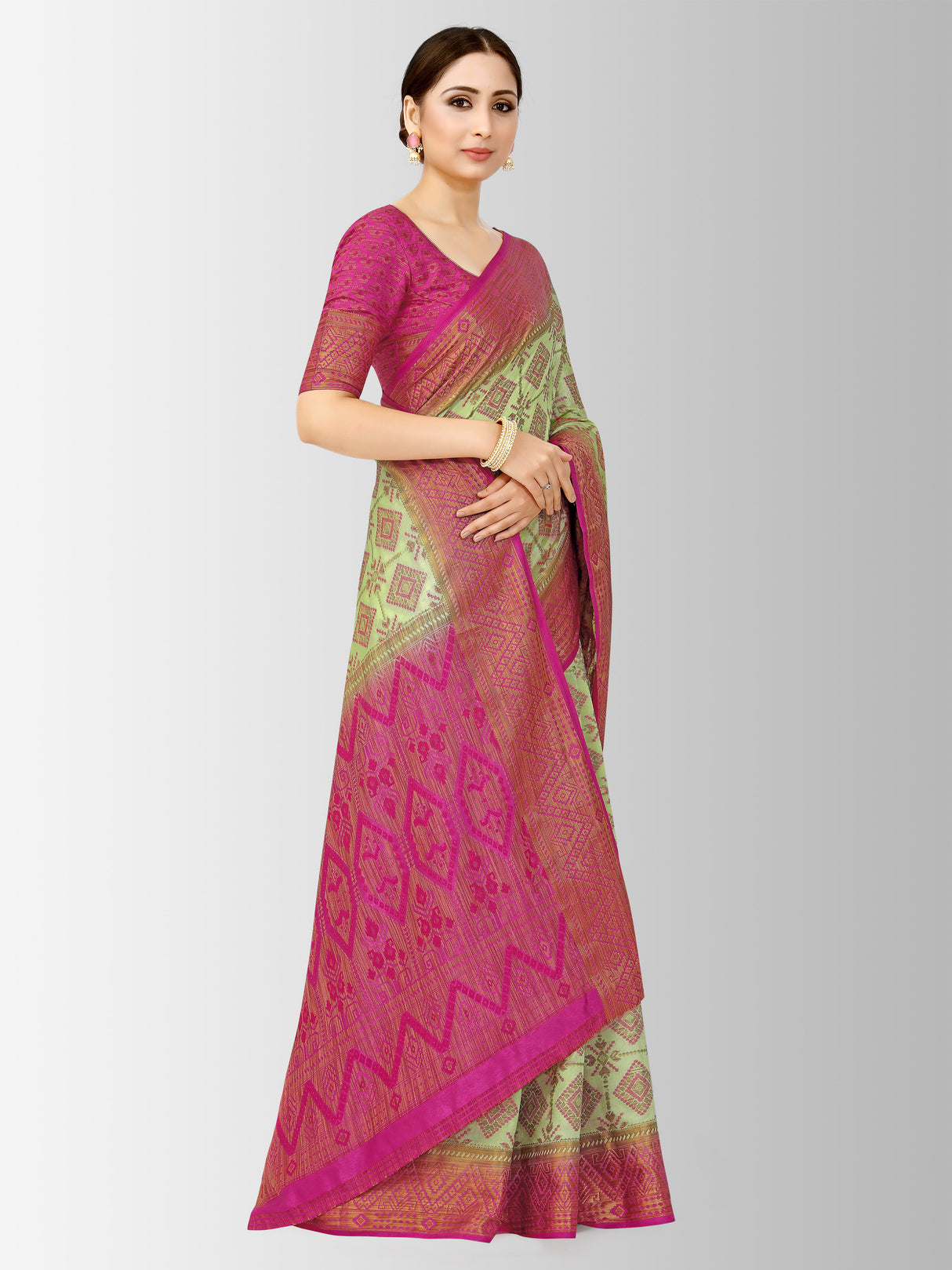 Mimosa Womens Art Silk Saree Patola style Pista Color