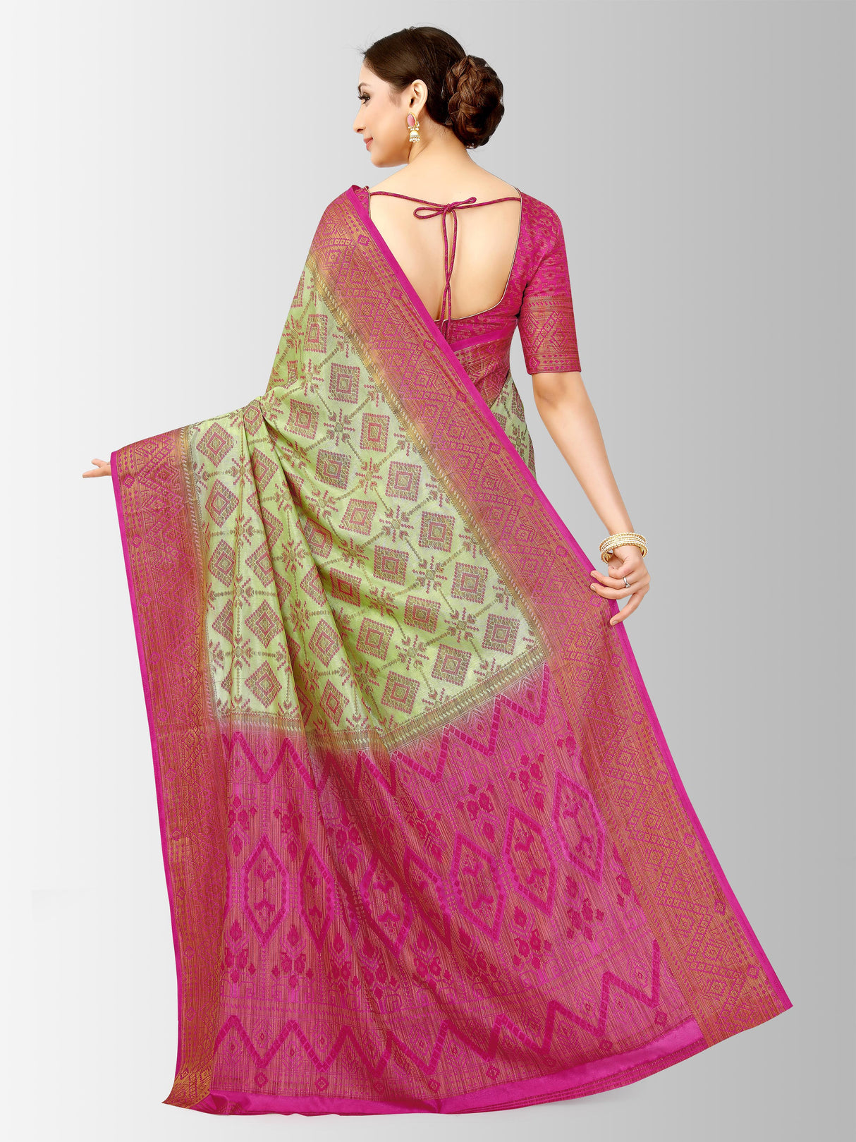 Mimosa Womens Art Silk Saree Patola style Pista Color