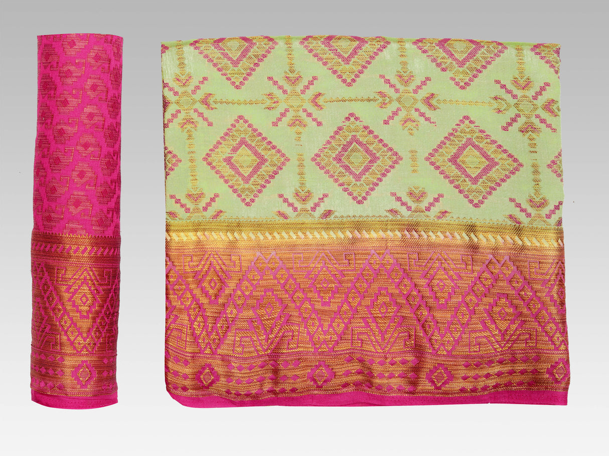 Mimosa Womens Art Silk Saree Patola style Pista Color