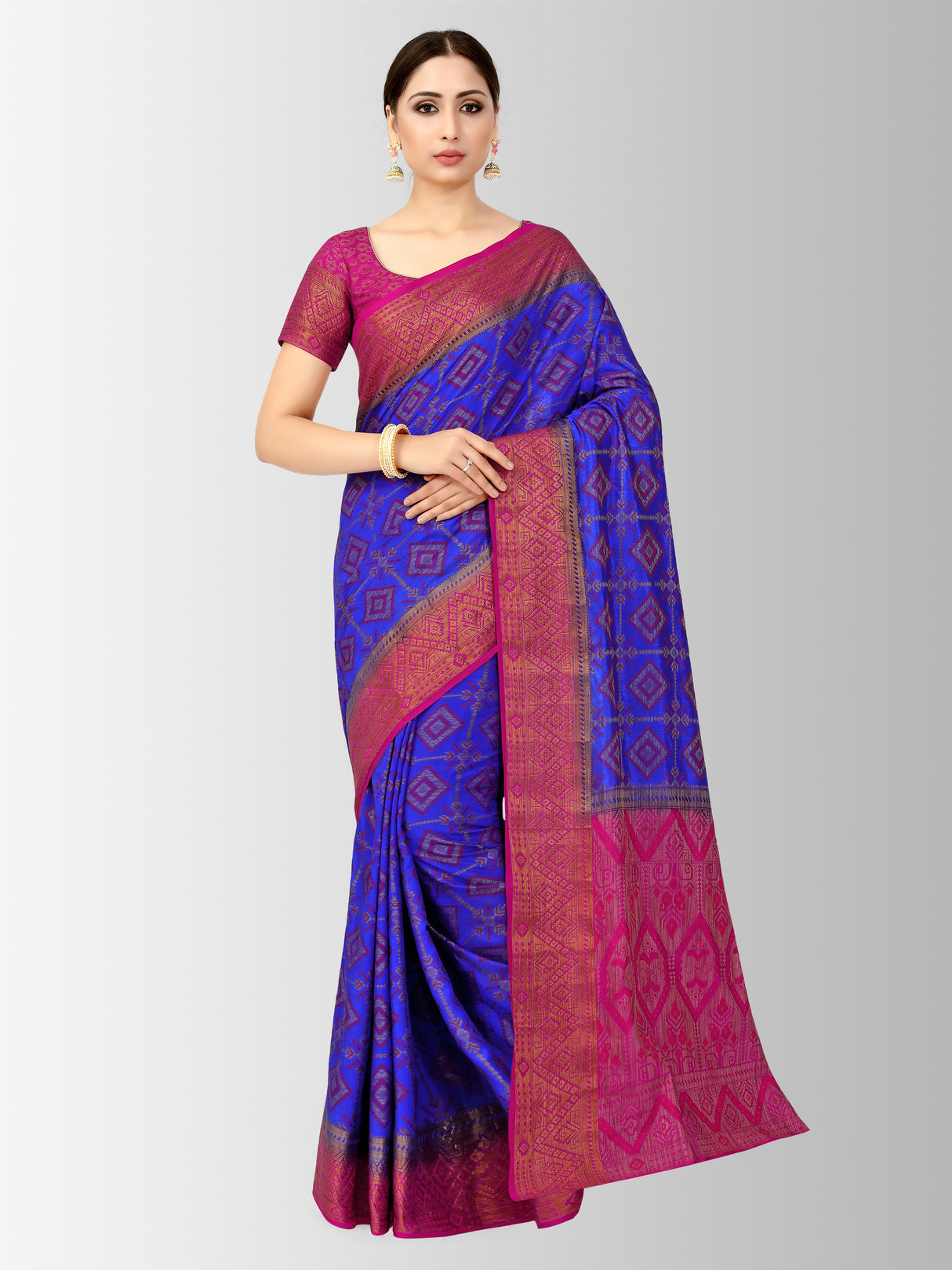 Mimosa Womens Art Silk Saree Patola style Royal Blue Color