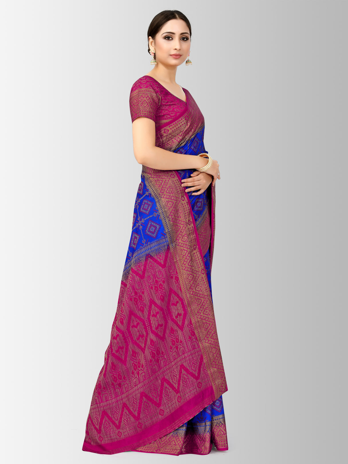 Mimosa Womens Art Silk Saree Patola style Royal Blue Color