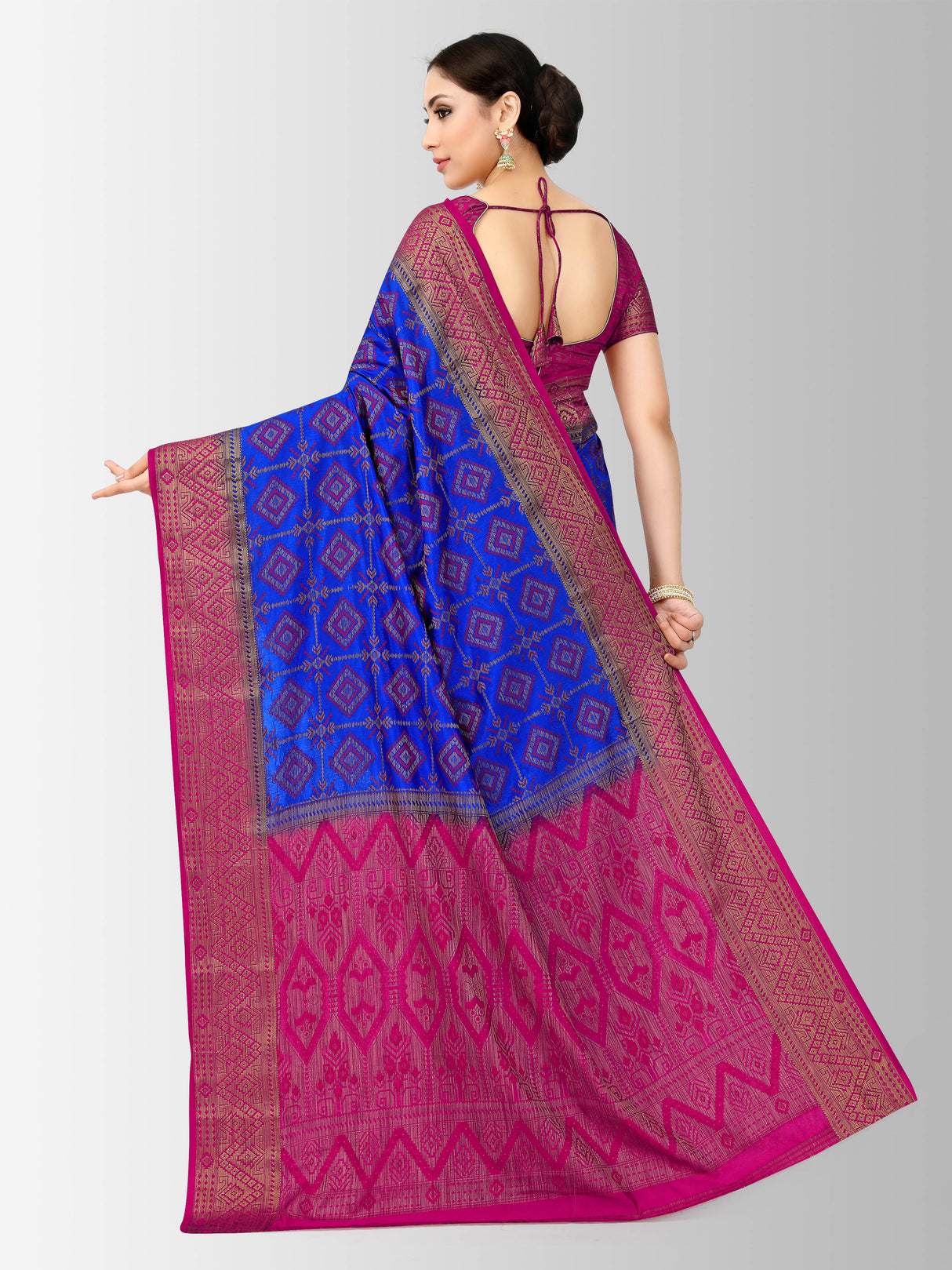 Mimosa Womens Art Silk Saree Patola style Royal Blue Color