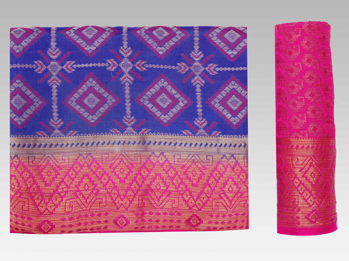 Mimosa Womens Art Silk Saree Patola style Royal Blue Color