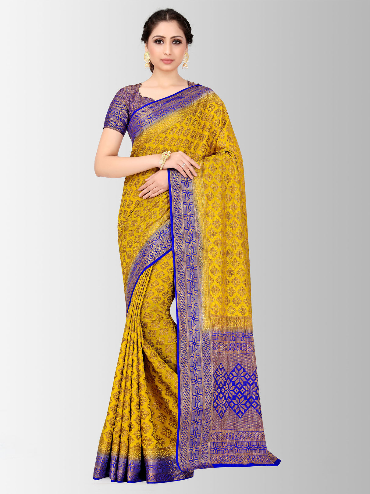 Mimosa Womens Art Silk Saree Patola Gold Color