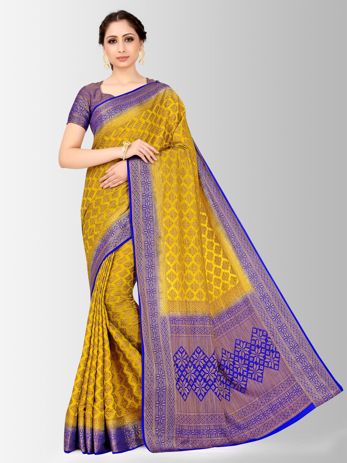 Mimosa Womens Art Silk Saree Patola Gold Color
