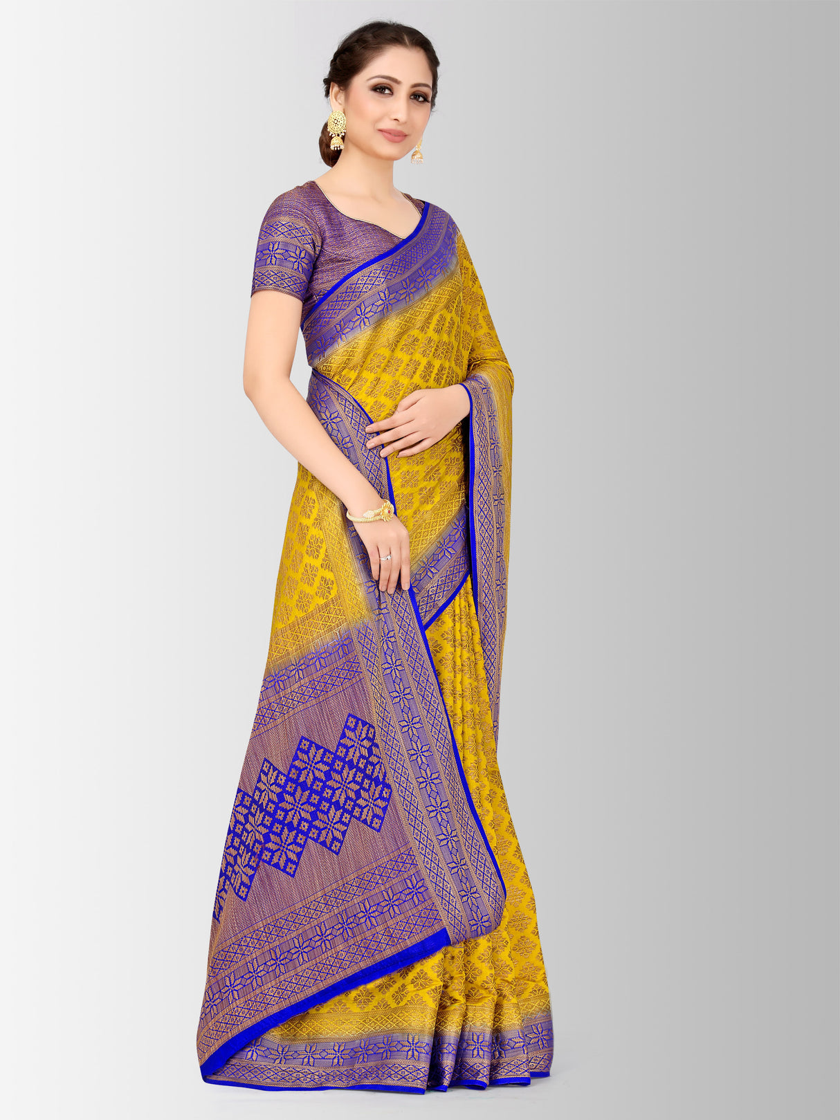 Mimosa Womens Art Silk Saree Patola Gold Color