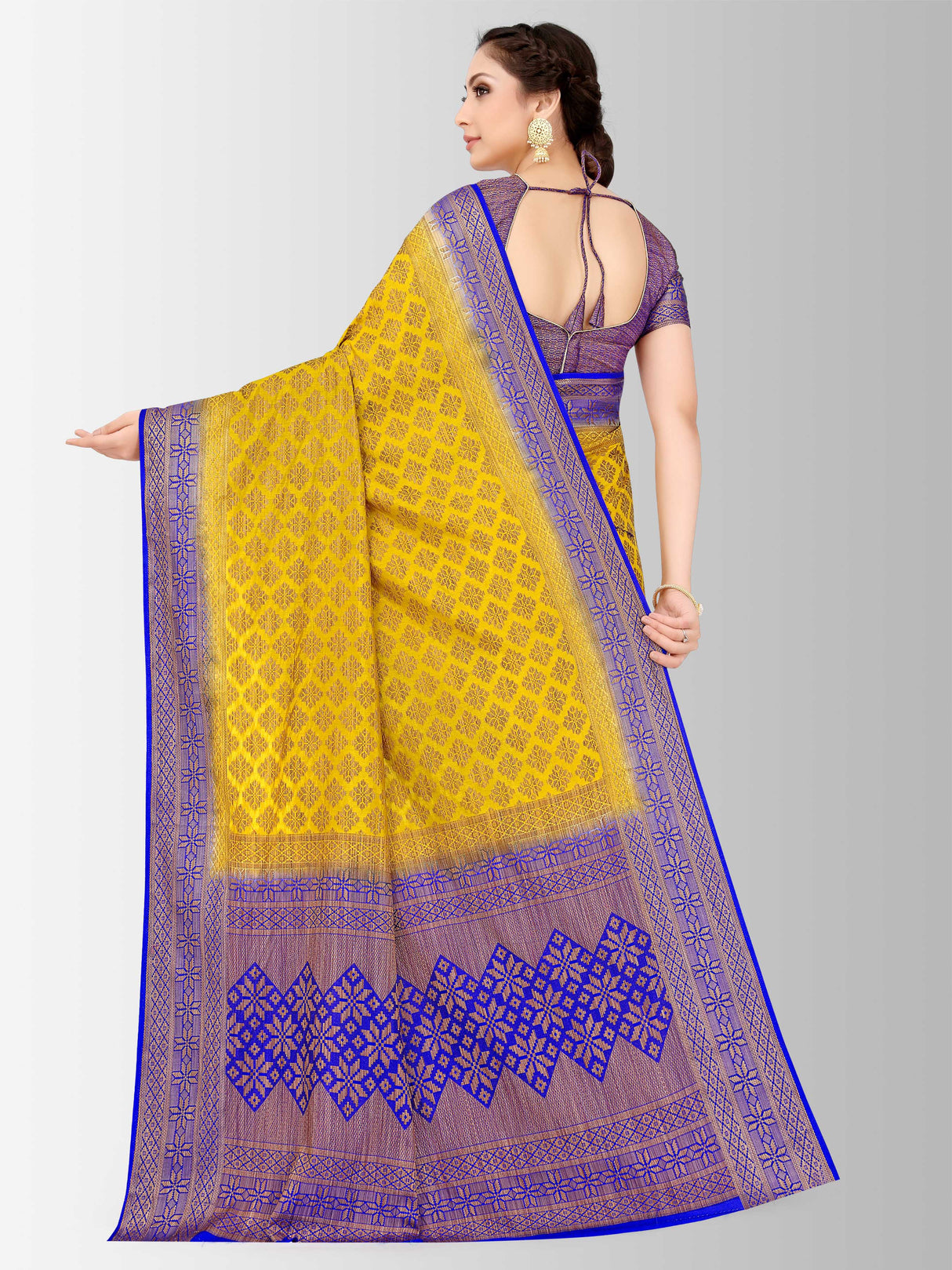Mimosa Womens Art Silk Saree Patola Gold Color