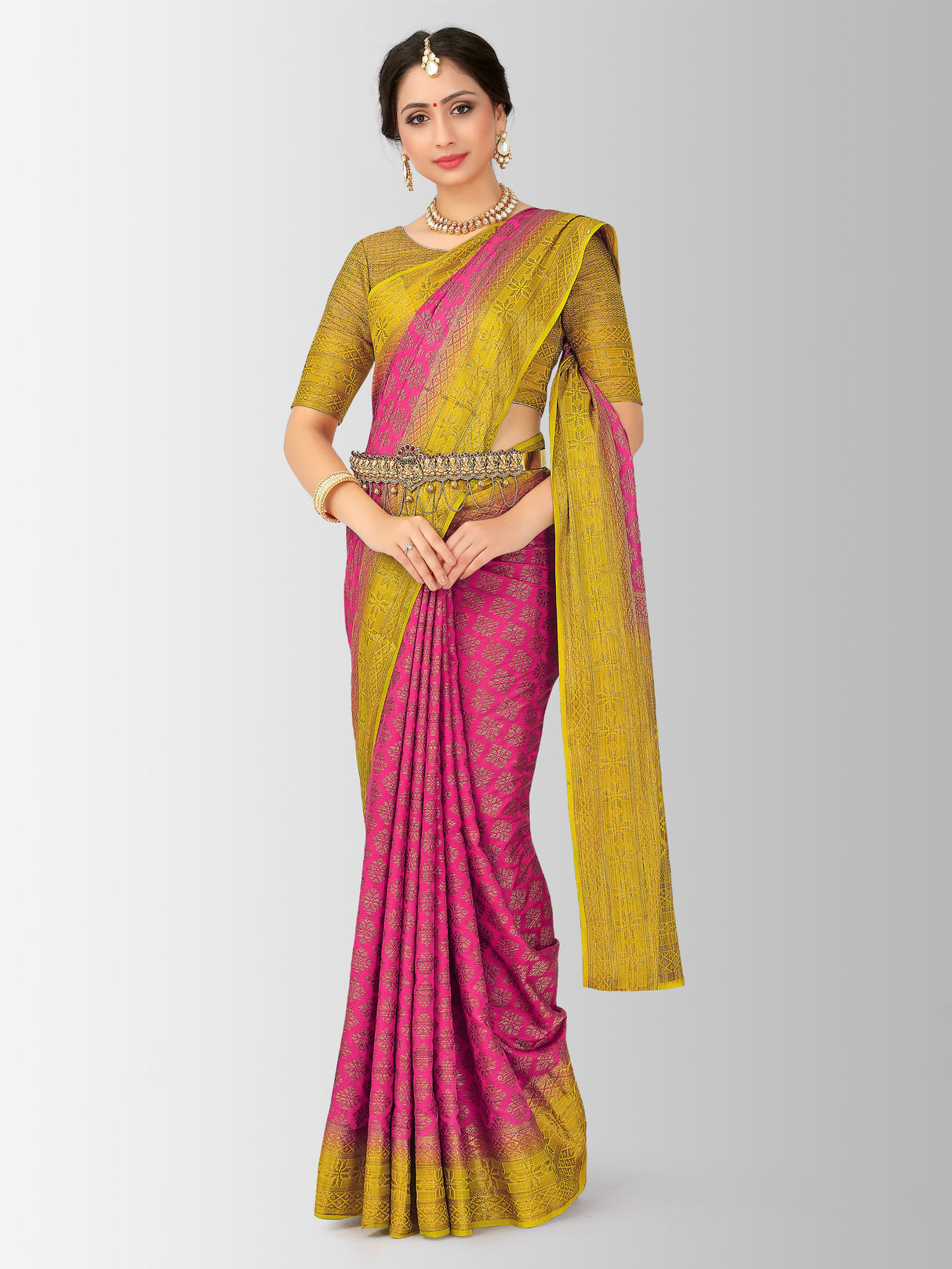 Mimosa Womens Art Silk Saree Patola Gajjari Color