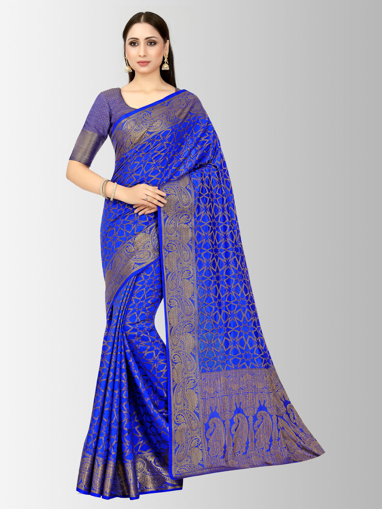 Mimosa Womens Art Silk Saree Patola Royal Blue Color