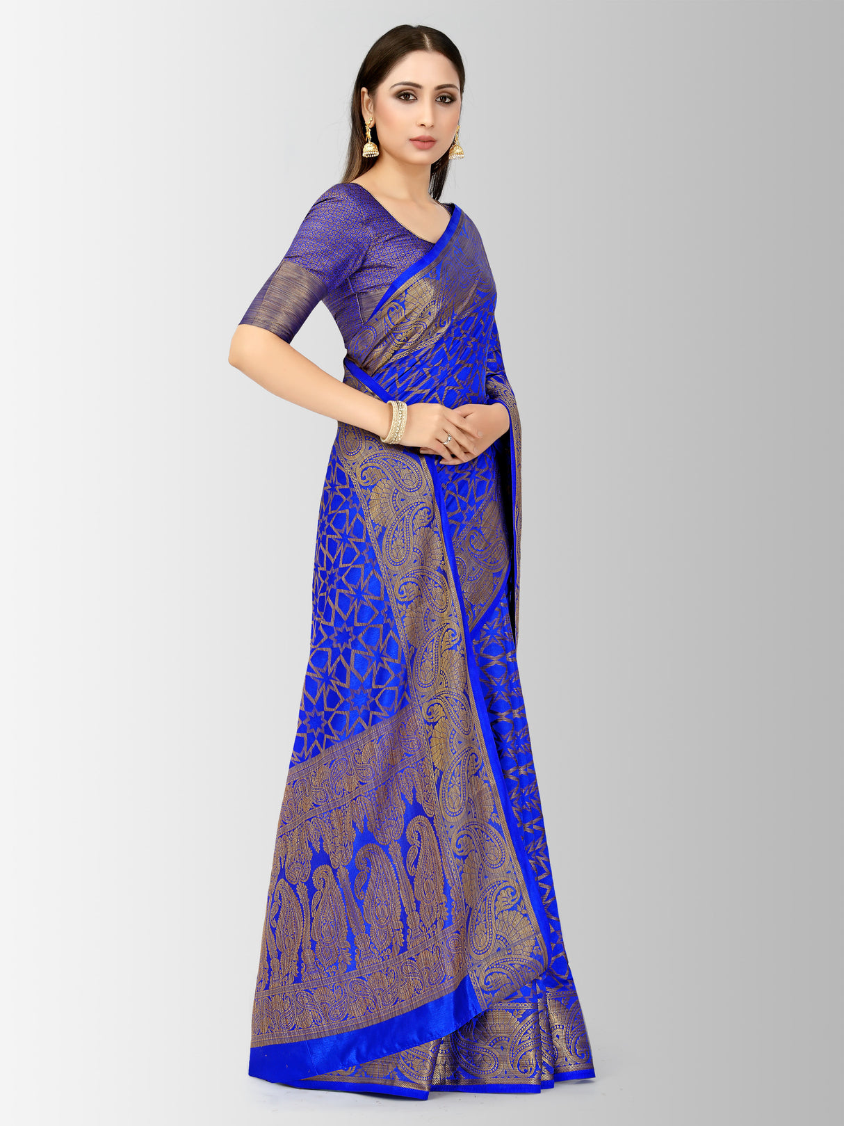 Mimosa Womens Art Silk Saree Patola Royal Blue Color