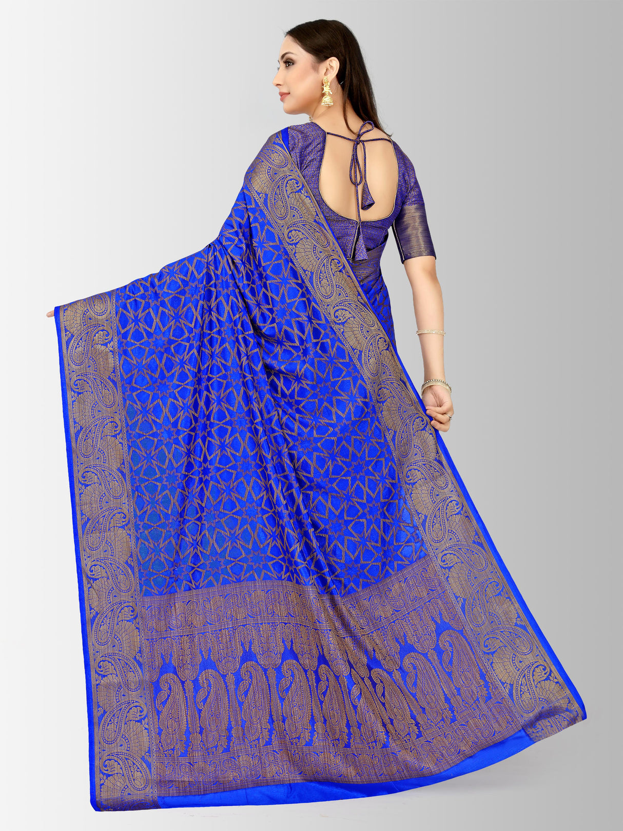 Mimosa Womens Art Silk Saree Patola Royal Blue Color
