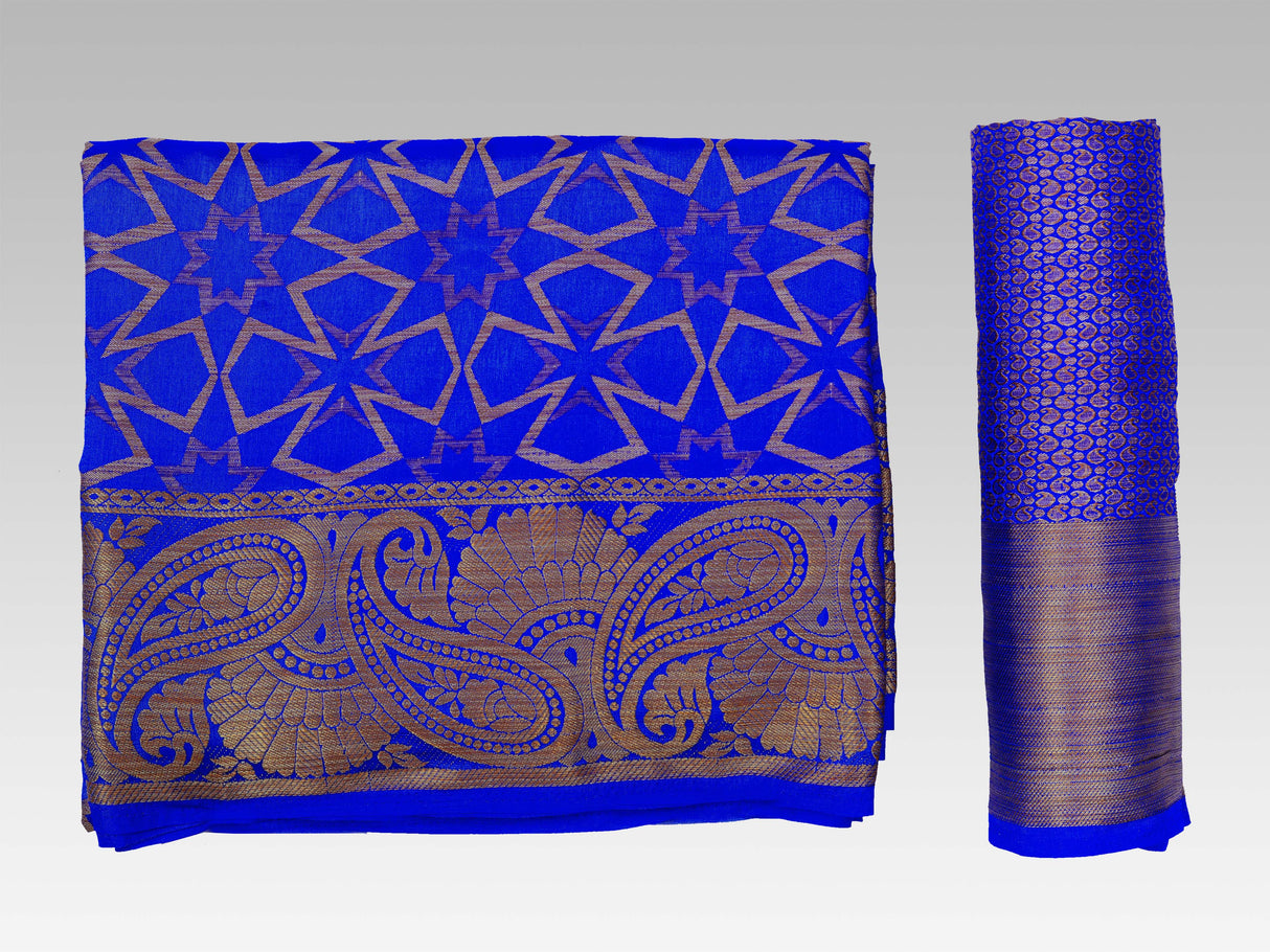 Mimosa Womens Art Silk Saree Patola Royal Blue Color