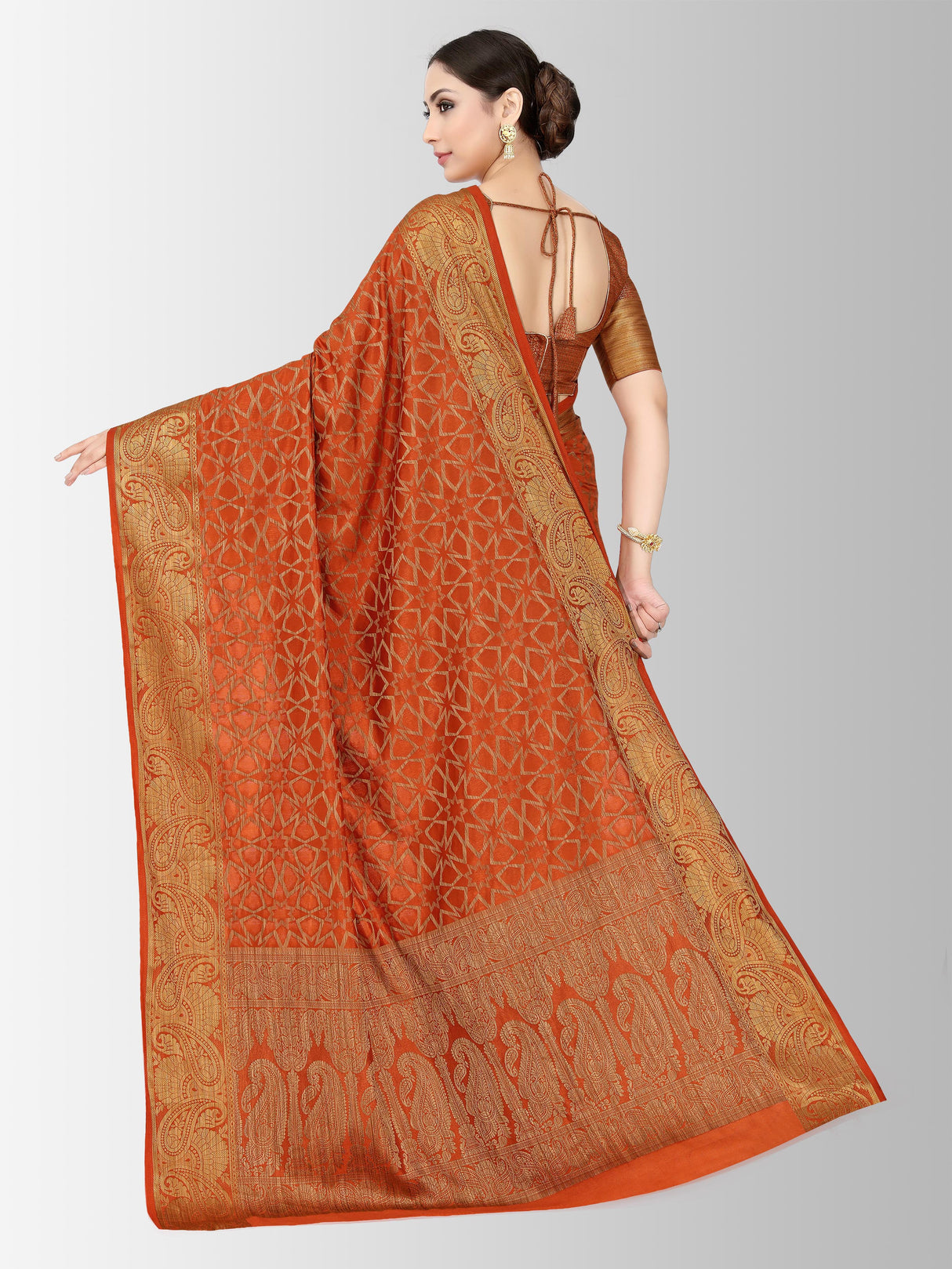 Mimosa Womens Art Silk Saree Patola Rust Color