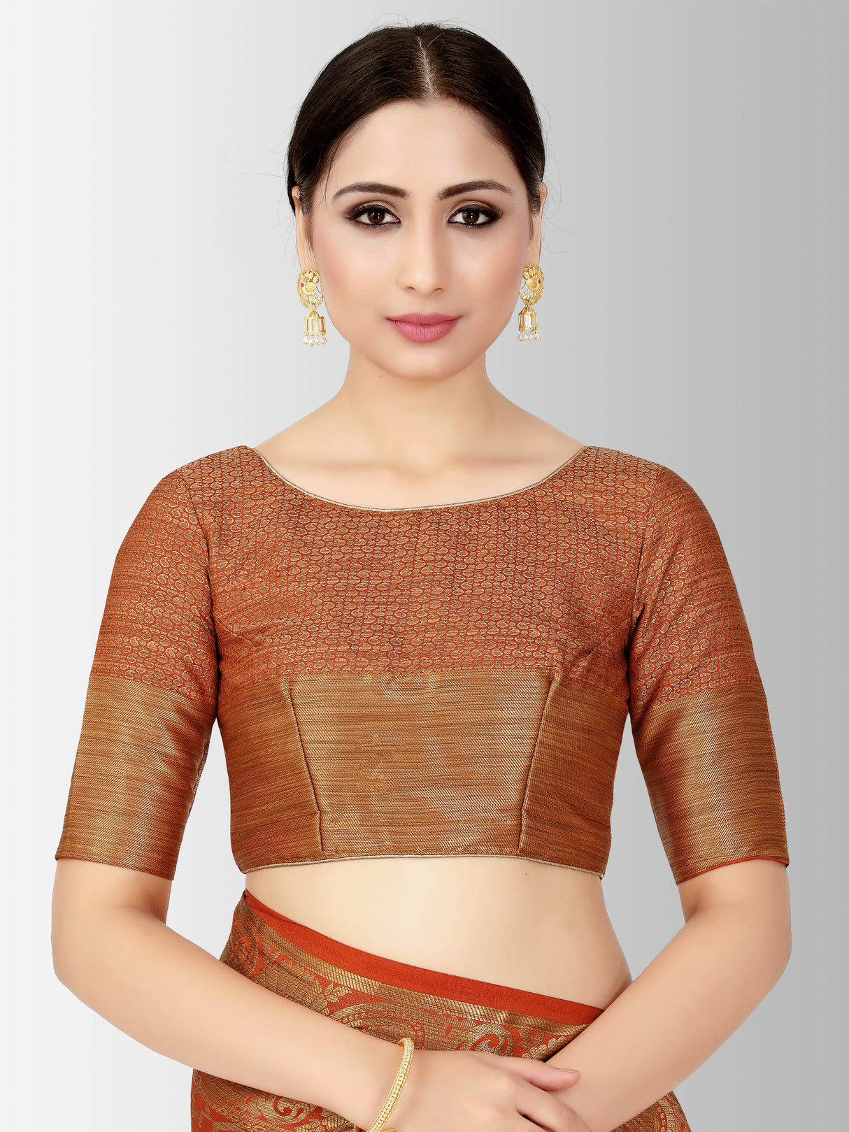 Mimosa Womens Art Silk Saree Patola Rust Color