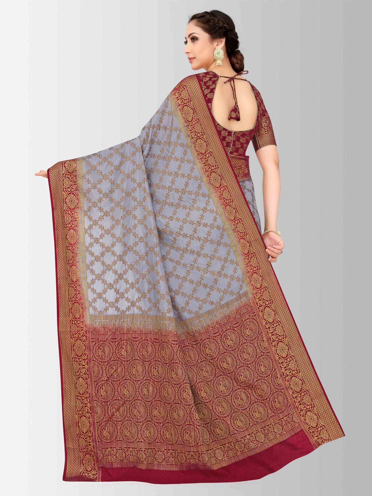 Mimosa Womens Art Silk Saree Patola Grey Color
