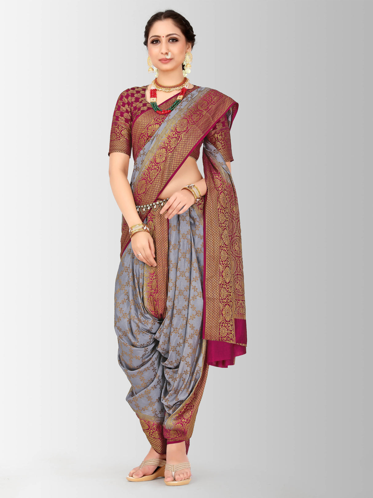 Mimosa Womens Art Silk Saree Patola Grey Color