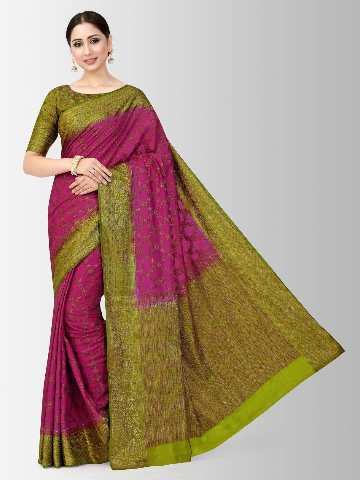 Mimosa Womens Art Silk Saree Patola Strawberry Color
