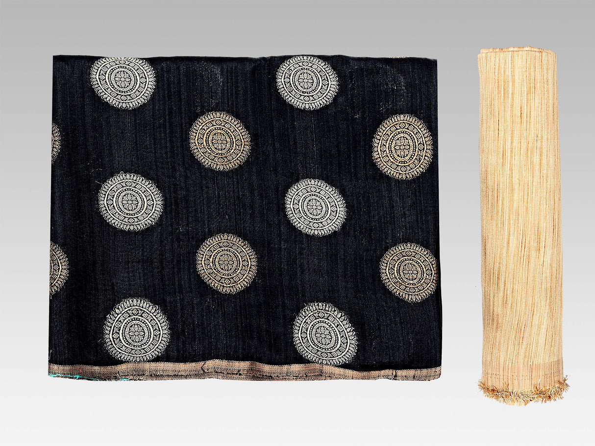 Mimosa Womens Raw Silk Saree Kanjivaram Black Color