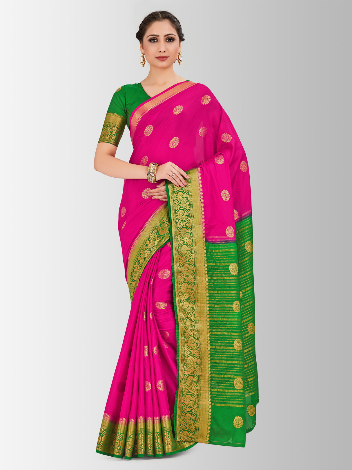 Mimosa Womens Crepe Saree Mysore Silk Rani Color