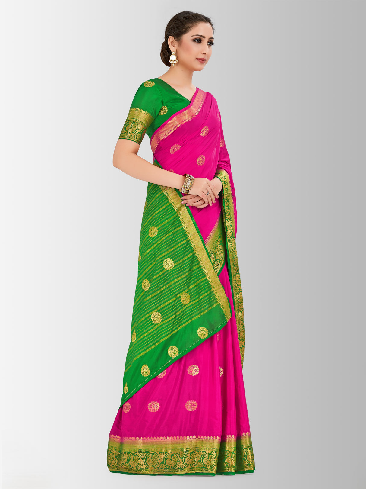 Mimosa Womens Crepe Saree Mysore Silk Rani Color