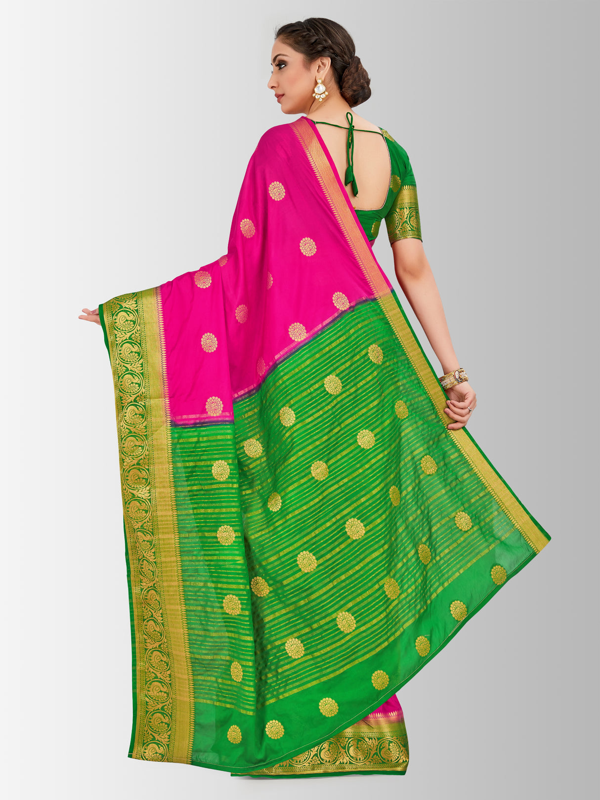 Mimosa Womens Crepe Saree Mysore Silk Rani Color
