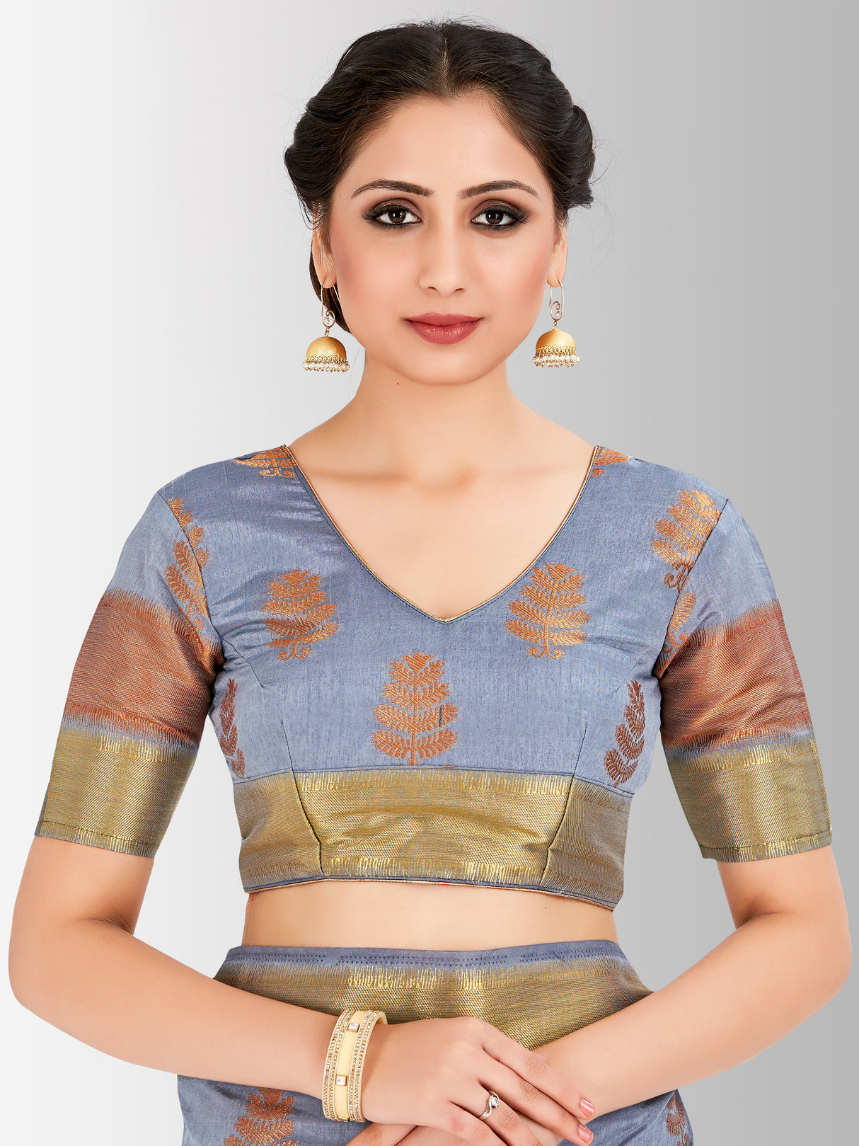 Mimosa Womens Tussar Silk Saree Banarasi style Grey Color