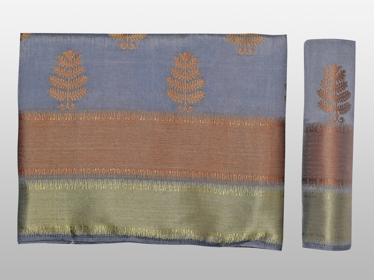 Mimosa Womens Tussar Silk Saree Banarasi style Grey Color