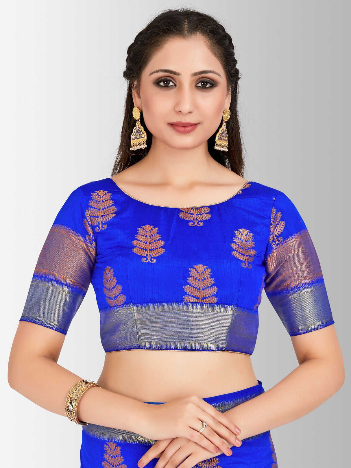 Mimosa Womens Tussar Silk Saree Banarasi style Royal Blue Color