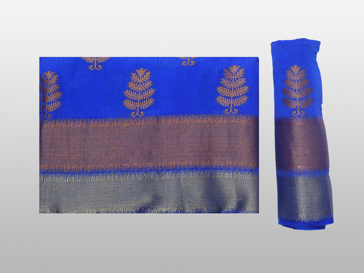 Mimosa Womens Tussar Silk Saree Banarasi style Royal Blue Color