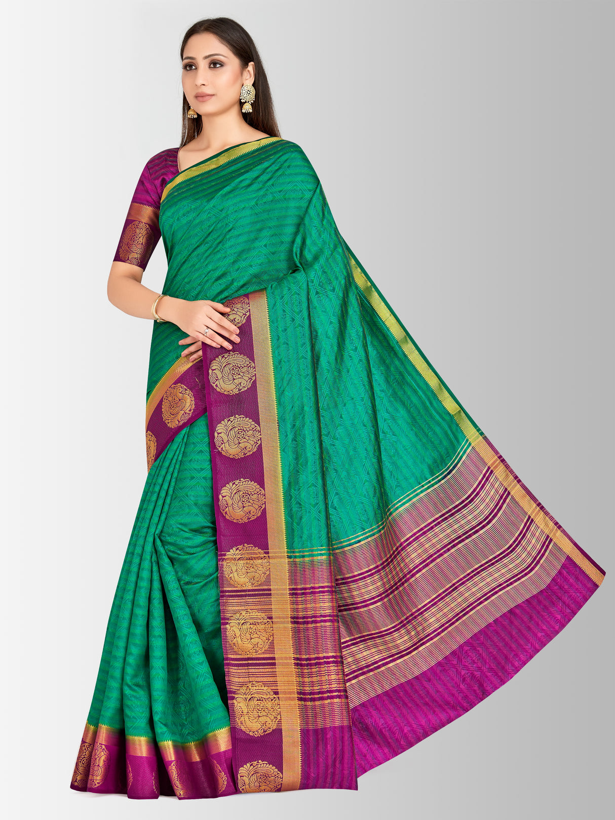 Mimosa Womens Art Silk Saree Kanjivaram Rama Color