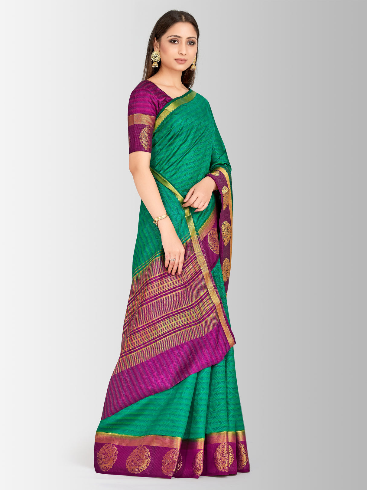 Mimosa Womens Art Silk Saree Kanjivaram Rama Color