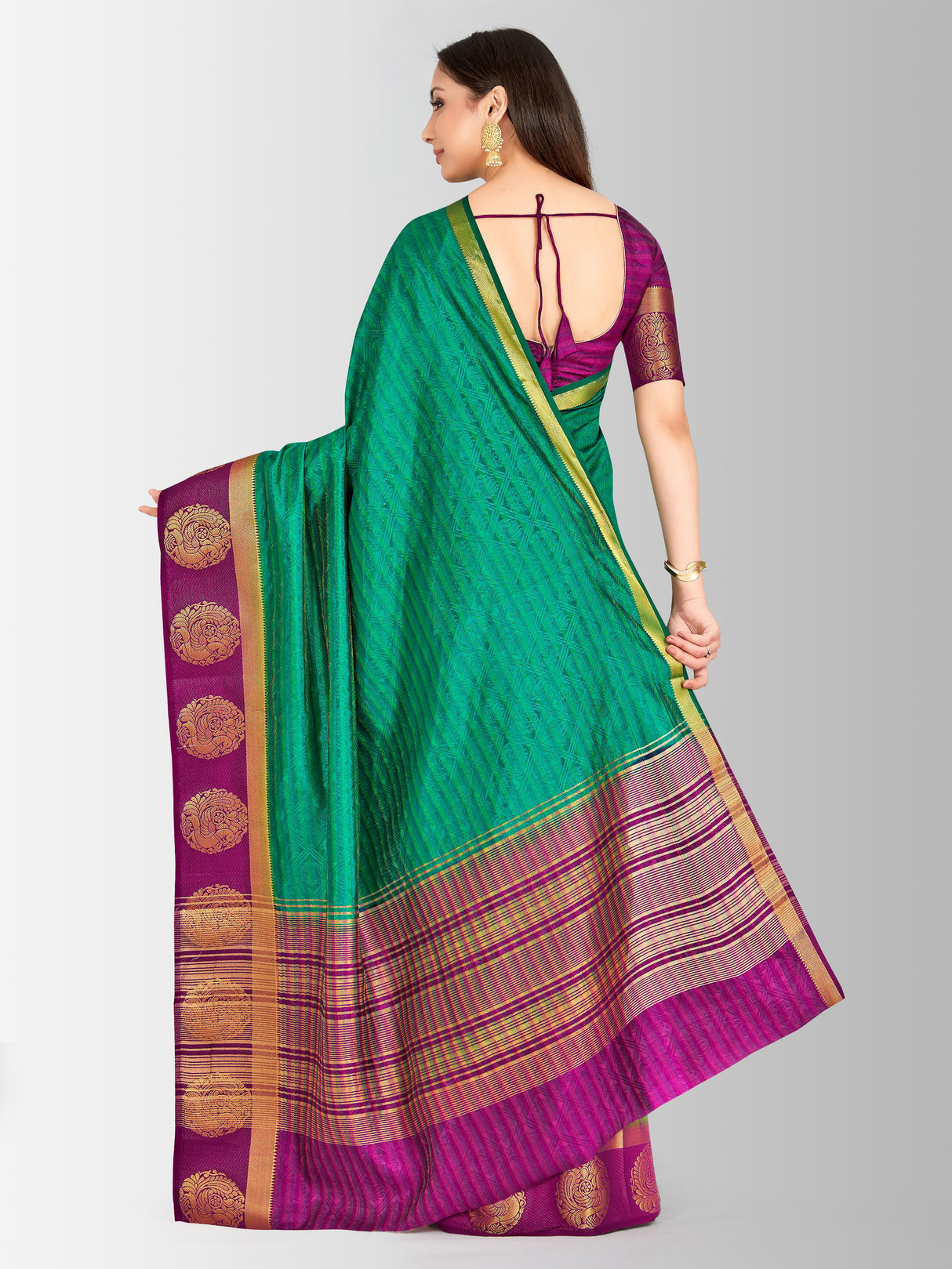 Mimosa Womens Art Silk Saree Kanjivaram Rama Color