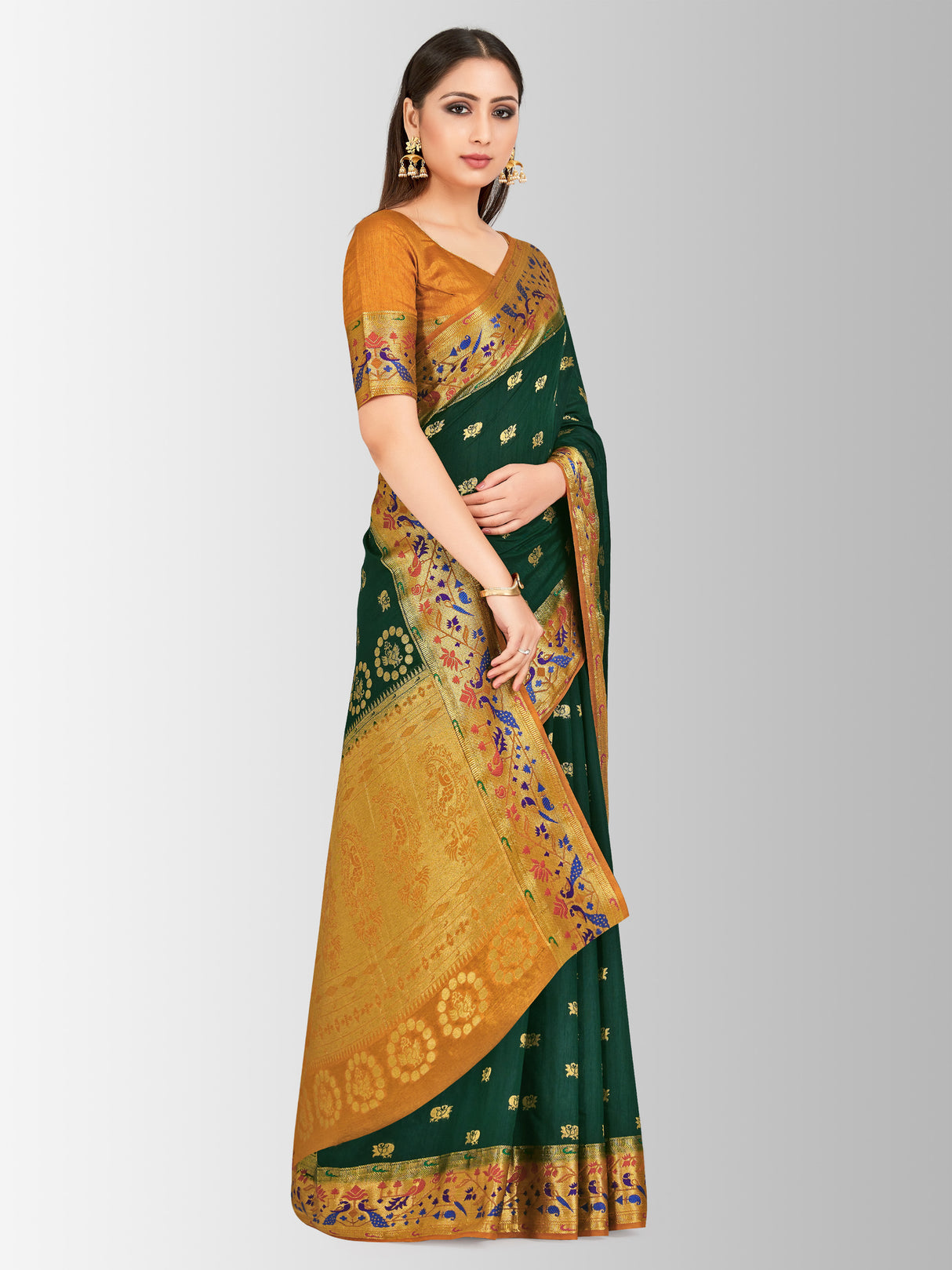 Mimosa Womens Art Silk Saree Paithani BGreen Color