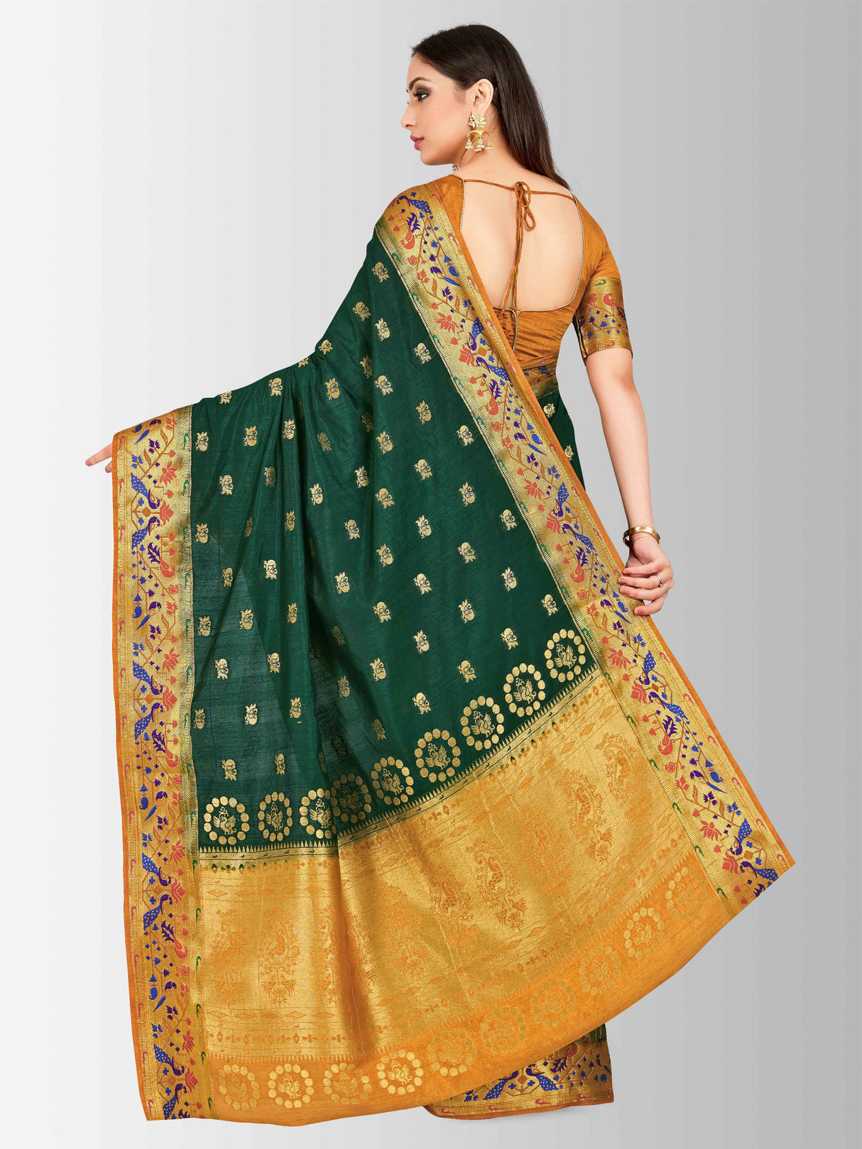 Mimosa Womens Art Silk Saree Paithani BGreen Color