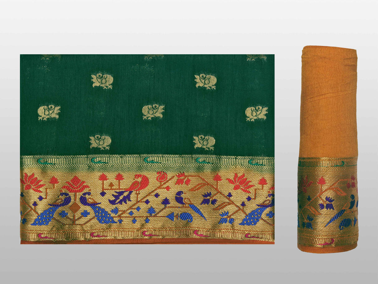 Mimosa Womens Art Silk Saree Paithani BGreen Color