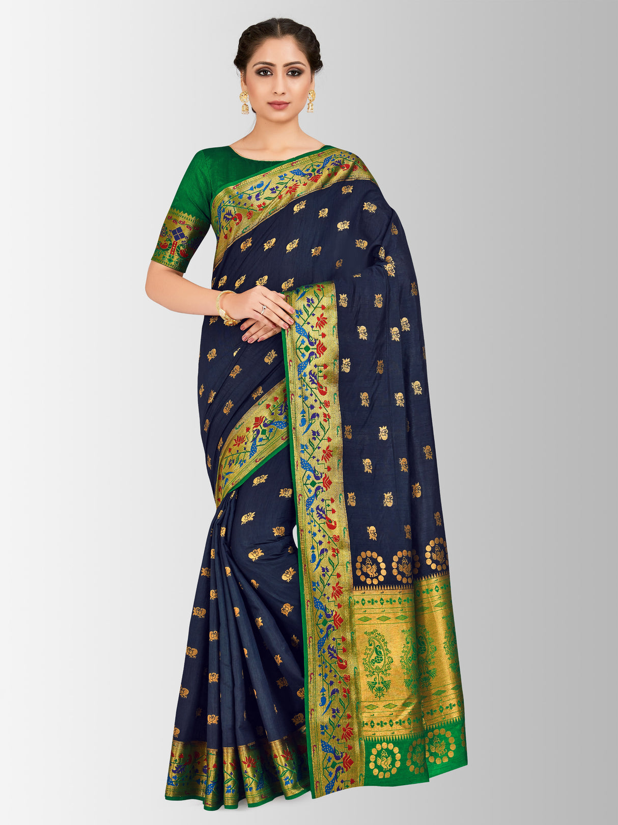 Mimosa Womens Art Silk Saree Paithani Black Color