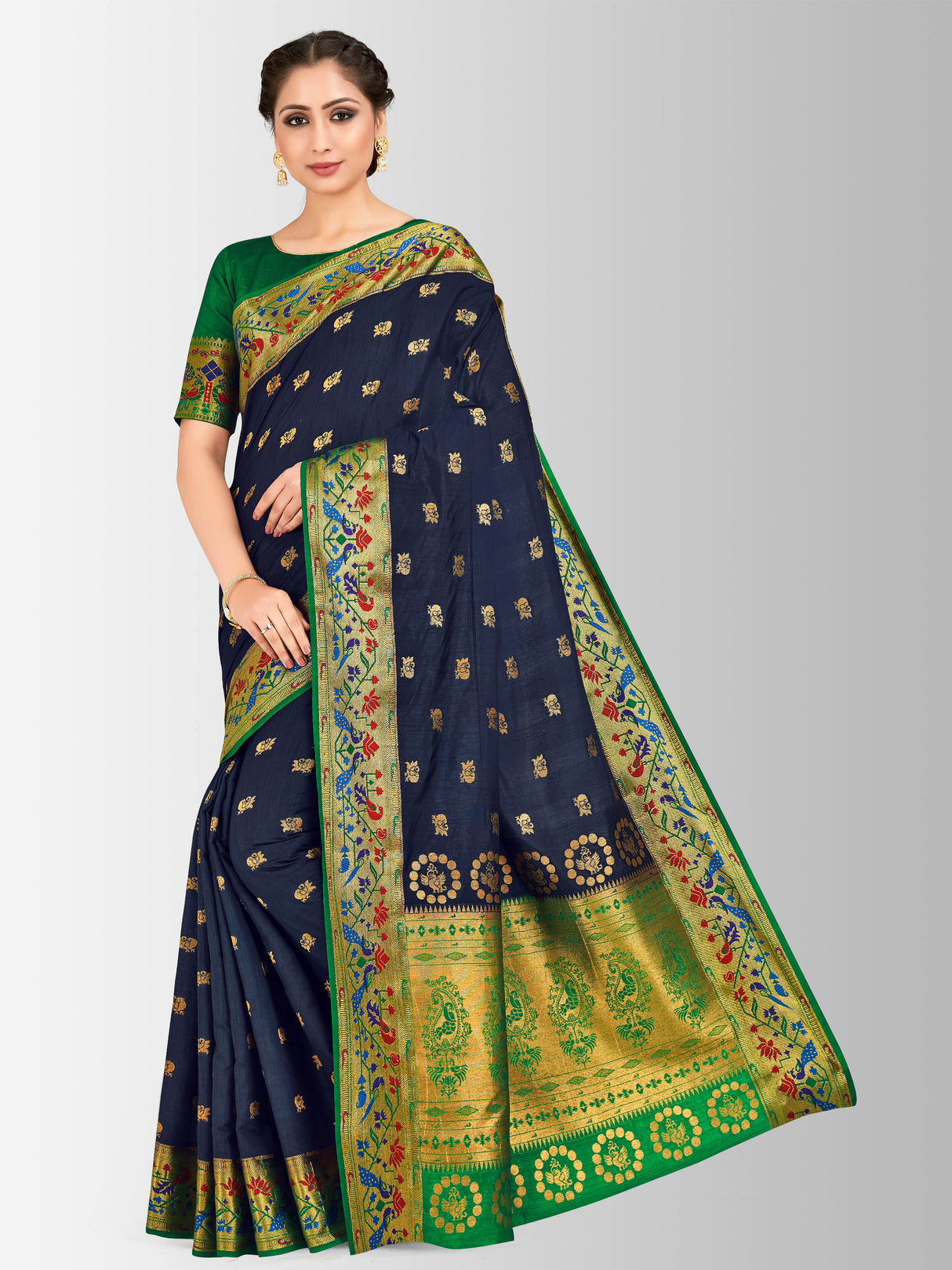 Mimosa Womens Art Silk Saree Paithani Black Color