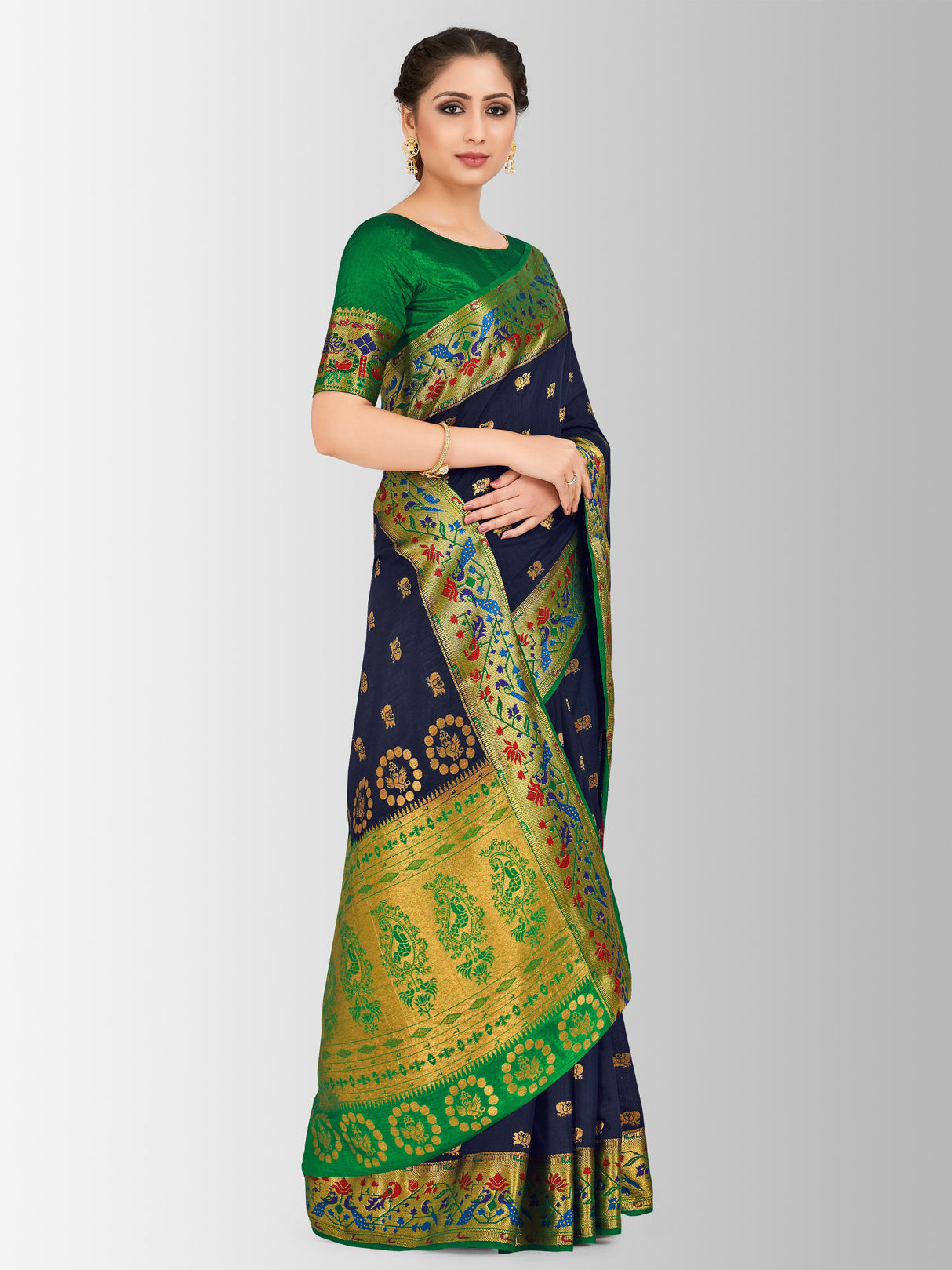 Mimosa Womens Art Silk Saree Paithani Black Color