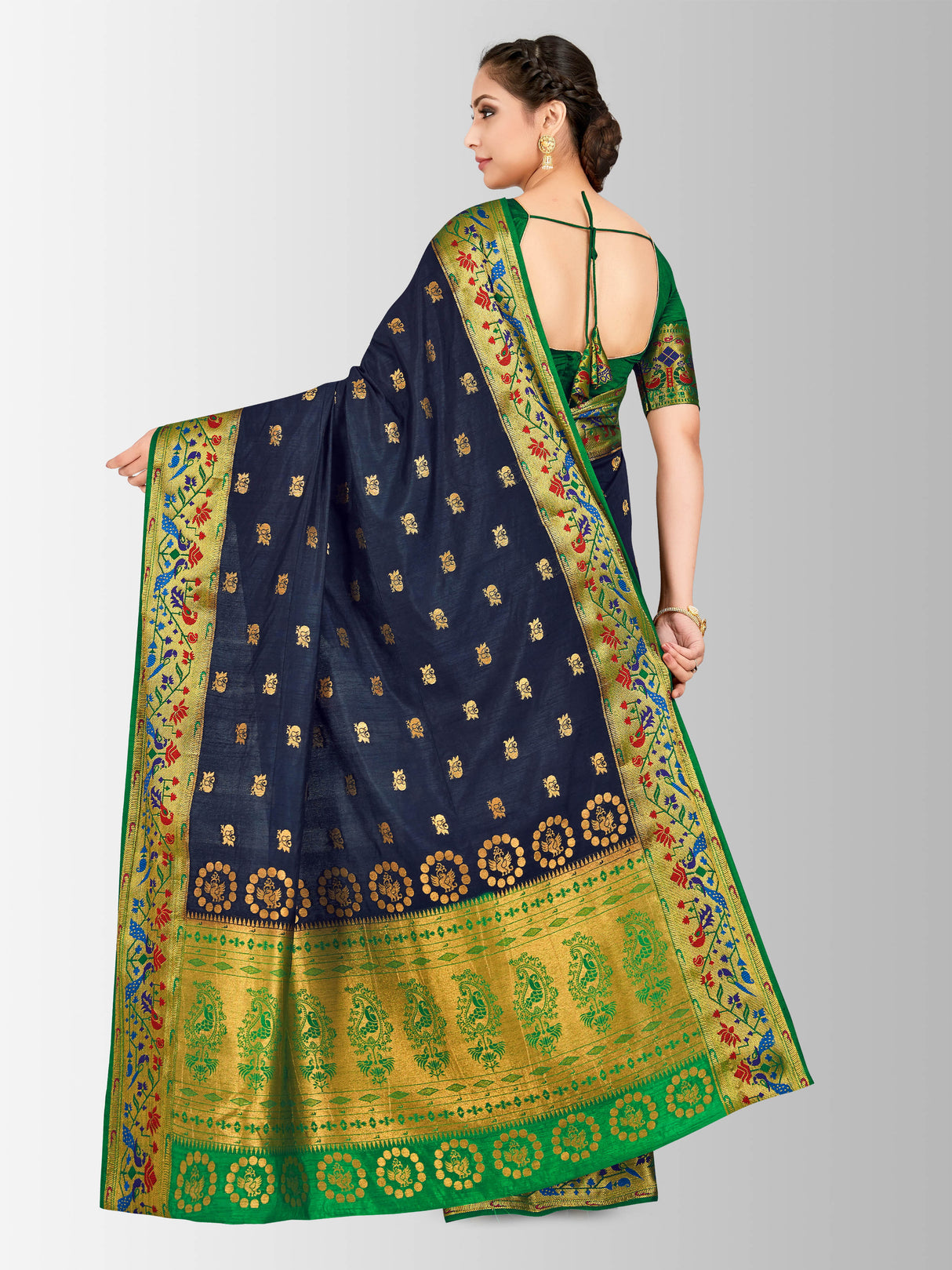 Mimosa Womens Art Silk Saree Paithani Black Color