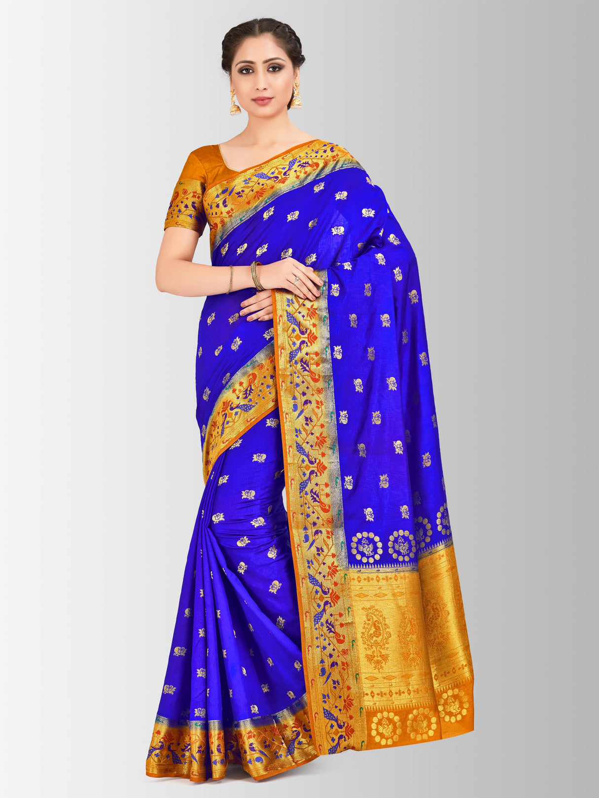 Mimosa Womens Art Silk Saree Paithani Royal Blue Color