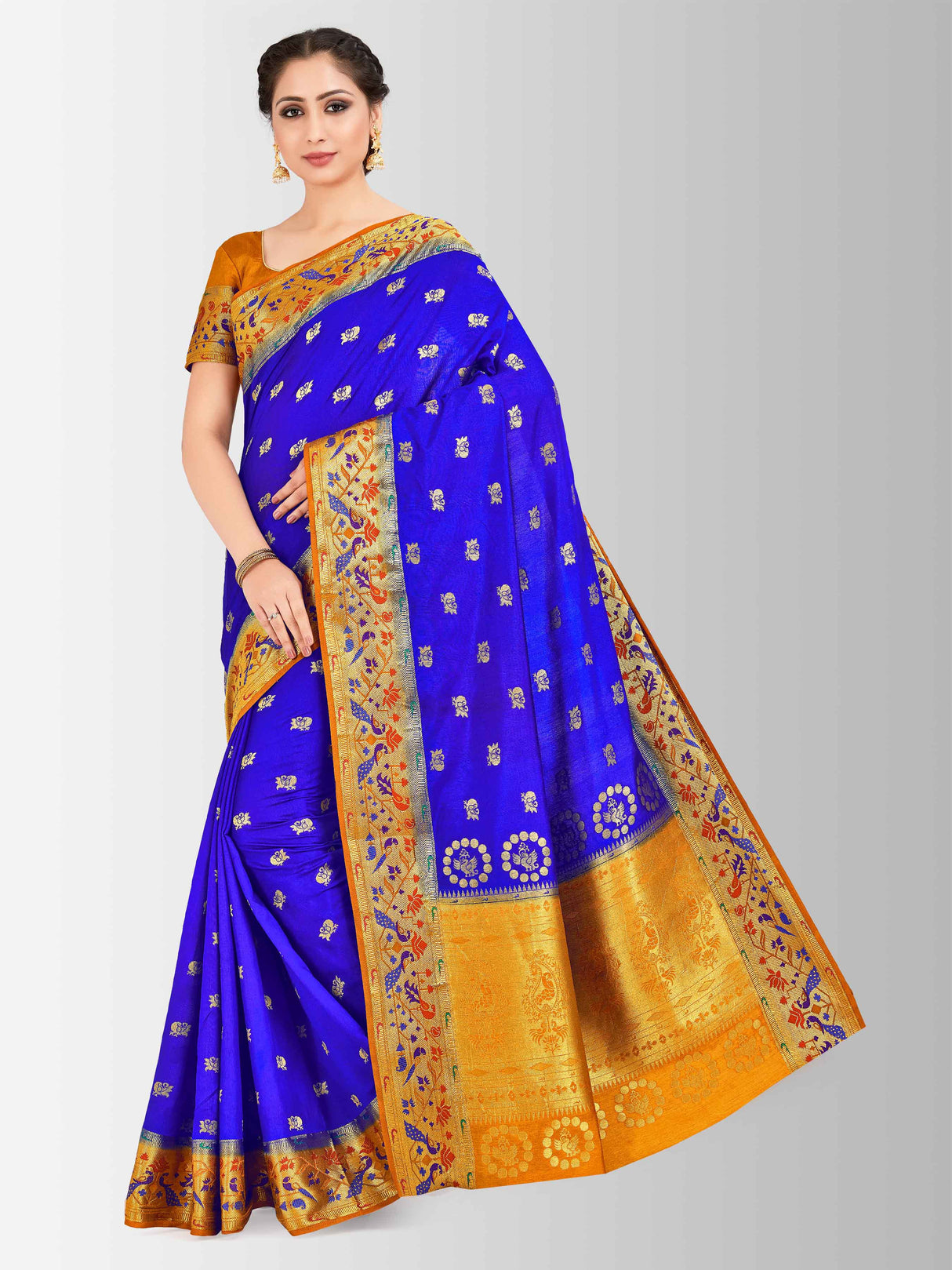 Mimosa Womens Art Silk Saree Paithani Royal Blue Color